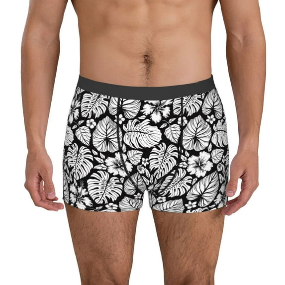Pofeuu Tropical Leaves Print Men’s Boxer Briefs, Moisture-Wicking Underwear, Regular,Trunk-Small