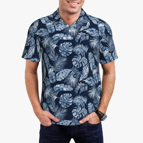 Pofeuu Tropical Leaves Print Men's Loose Fit Midweight Short-Sleeve Pocket Polo-XX-Large