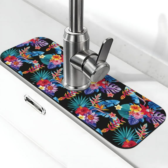 Pofeuu Tropical Palm Leaves Print Splash Guard for Sink Faucet Sink Gadgets-Splash Guard Behind Faucet Drip Catcher for Kitchen, Bathroom,Sink Mat