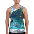 thumbnail image 1 of Pofeuu Tropical Paradise Window View Print Men's Workout Tank Tops Sleeveless Muscle Gym Shirt Quick Dry-Large, 1 of 7
