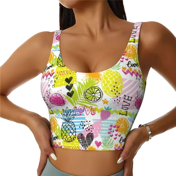 Pofeuu Tropical Pineapples Print Sports Bra for Women Sexy Vest Yoga Running Gym Fitness Crop Bras Tops-XX-Large