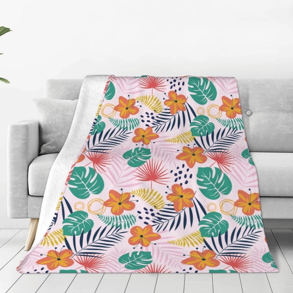 Pofeuu Tropical Plants Print Ultra-Soft Micro Fleece Blanket,for Bed Or Sofa,All Season Throw Blankets Flannel Blanket-80"x60"