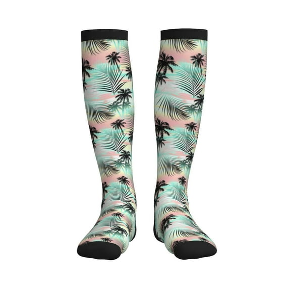Pofeuu Tropical Summer Palm Print Compression Socks for Women & Men Circulation - Best Support for Nurses,Running,Athletic,Sports