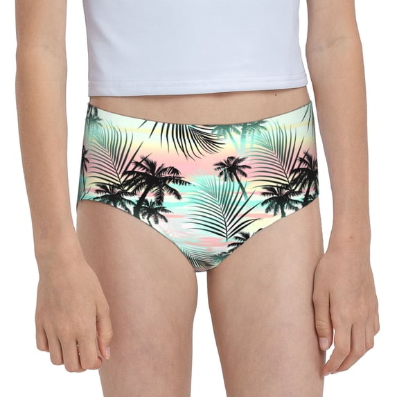 Pofeuu Tropical Summer Palm Print Soft Cotton Underwear Girls'Briefs Soft Undies