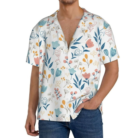 Pofeuu Tulips Flowers Print Mens Casual Short Sleeve Shirts Beach Summer Spread Collar Pocket Tops Men's Casual Short-sleeved Shirt-Medium