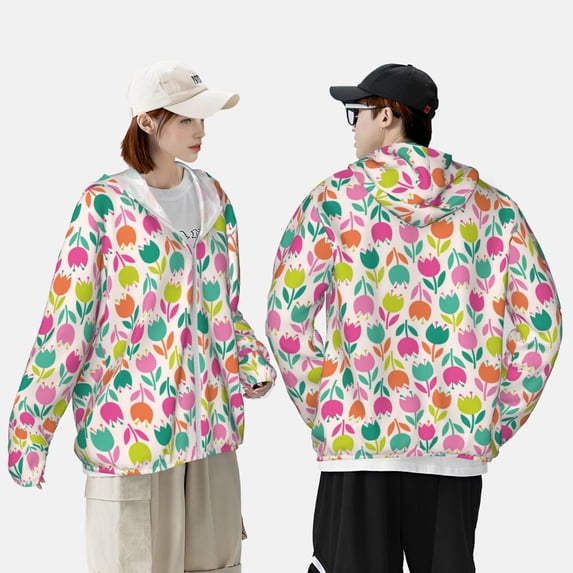 Pofeuu Tulips Flowers Print Sun Protection Outdoor Lightweight Full Zip UV Cooling Hoodie Long Sleeve Summer Clothing for Outdoor Hiking-3X-Large