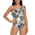 thumbnail image 1 of Pofeuu Tulips Flowers Print Women's One Piece Swimsuits One Shoulder Swimwear Asymmetric Ruffle Monokinis Bathing Suits-X-Large, 1 of 6