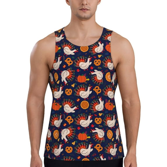 Pofeuu Turkey And Thanksgiving Print Men's Workout Tank Tops Sleeveless Muscle Gym Shirt Quick Dry-Small