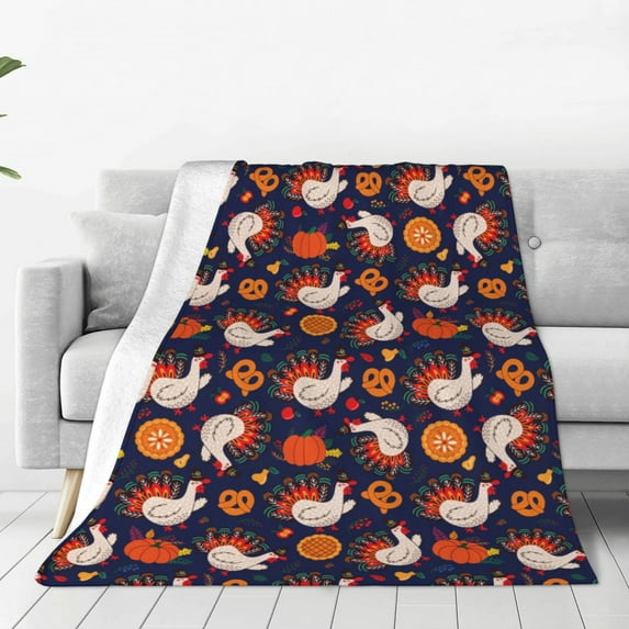 Pofeuu Turkey And Thanksgiving Print Ultra-Soft Micro Fleece Blanket,for Bed Or Sofa,All Season Throw Blankets Flannel Blanket-60"x50"