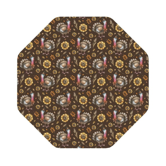 Pofeuu Turkey Sunflower Harvest Print Leather Coasters Set of 6, Round Cups Mugs Mat Pad for Home Kitchen Heat Resistant Drink Coasters,Octagon