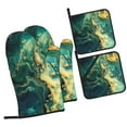 thumbnail image 1 of Pofeuu Turquoise Golden Swirl Print Oven Mitts and Pot Holders 4 pcs Set,High Heat Resistant 500 Degree Extra Thicken Long Kitchen Cotton Oven Glove for Cooking, 1 of 1