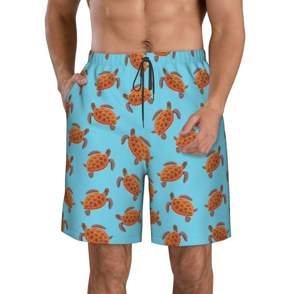Pofeuu Turtle Prin Men's Swim Trunks Quick Dry Bathing Suit Swimming Board Shorts Mesh Lining Beach Swimwear-Medium