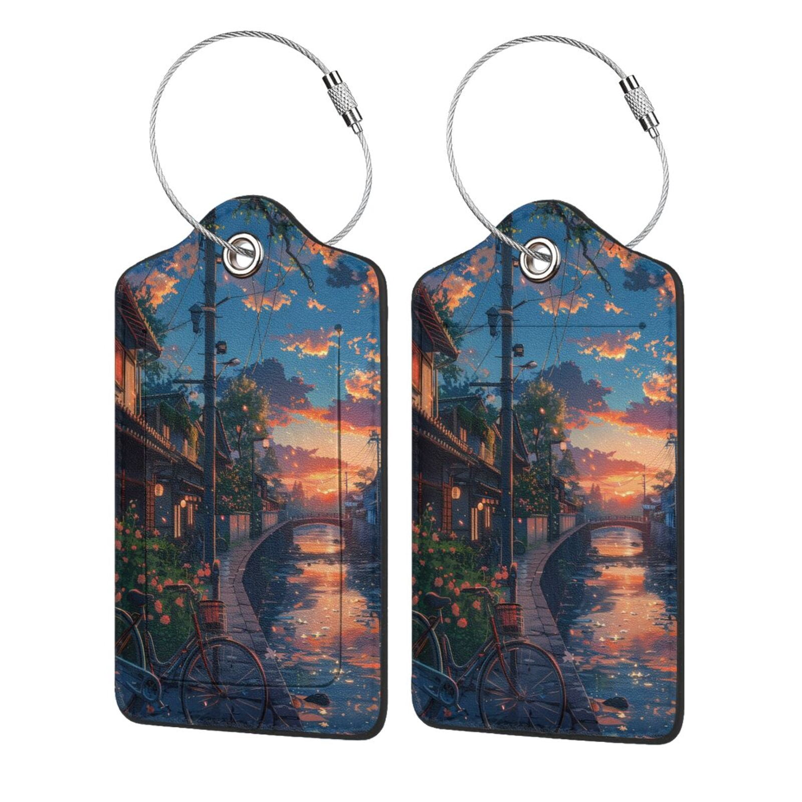 Pofeuu Twilight Canal Reflection Print Luggage Tags, Privacy Cover ID ...