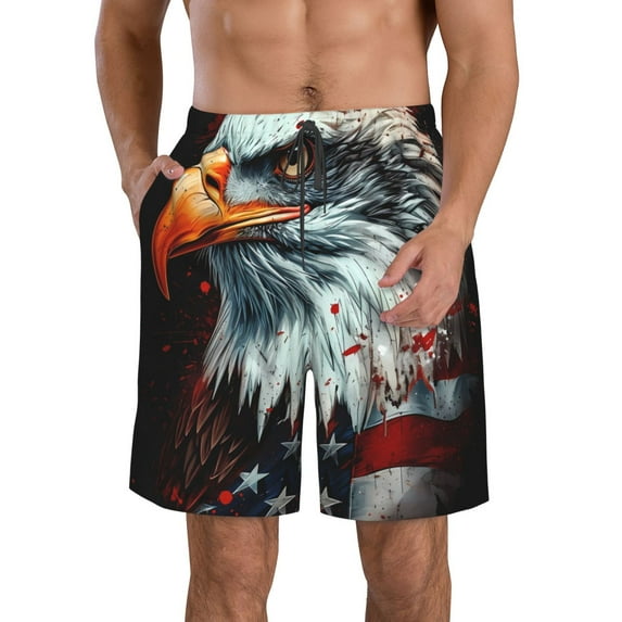 Pofeuu USA Bald Eagle Prin Men's Swim Trunks Quick Dry Bathing Suit Swimming Board Shorts Mesh Lining Beach Swimwear-X-Large
