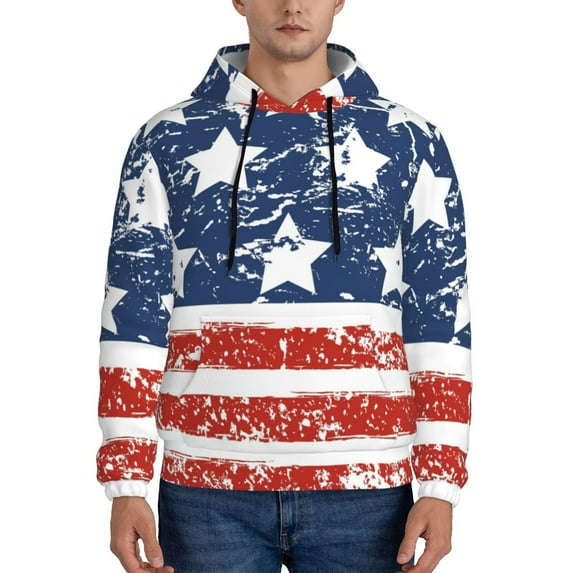 Pofeuu USA Colors Stripes1 Print Mens Casual Hooded Collar Drawstring Hoodies Pullover Sweatshirts Casual Long Sleeve Shirts-4X-Large