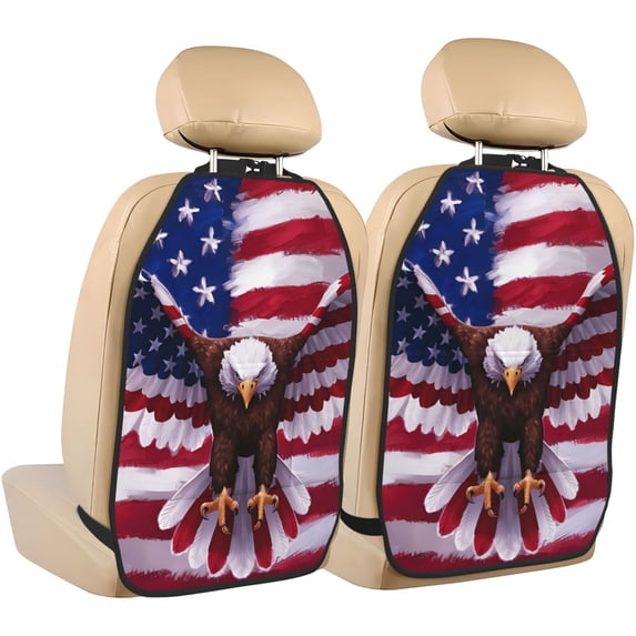 Pofeuu USA Eagle with Spread Wings Print 2 Pack PU Leather Kick Mat Back Seat Protector, Universal Car Seat Back Organizer, Waterproof Backseat Protector For Most Car