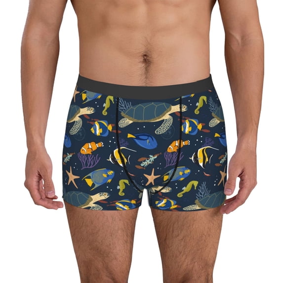 Pofeuu Undersea Animals Print Men’s Boxer Briefs, Moisture-Wicking Underwear, Regular,Trunk-XX-Large