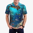 thumbnail image 1 of Pofeuu Underwater Fish Turtle Print Men's Loose Fit Midweight Short-Sleeve Pocket Polo-Large, 1 of 6