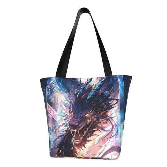 Pofeuu Urban Style Colorful Dragon Print Women Fashion Shoulder Handbags Top Handle Satchel Bags Tote Shoulder Shopping Bag Stylish Canvas Tote Bag