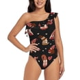 thumbnail image 1 of Pofeuu Valentine Gnome Print Women's One Piece Swimsuits One Shoulder Swimwear Asymmetric Ruffle Monokinis Bathing Suits-Medium, 1 of 6