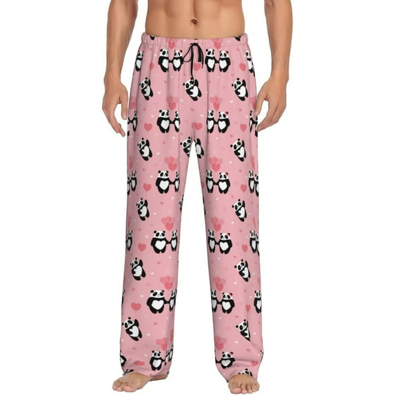 Pofeuu Valentine'S Day Panda Print Men's Pajama Pants, Soft Lounge Pajama Pants with big pockets for Men Plaid Pj Bottoms-Small