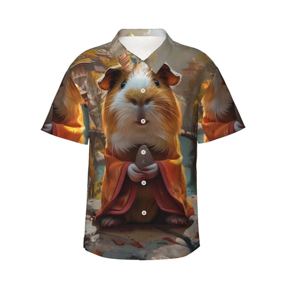 Pofeuu Valley Meditating Guinea Pig Print Hawaiian Shirt for Men Sleeves Casual Button Down Summer Beach Dress Shirts T-Shirts,XX-Large