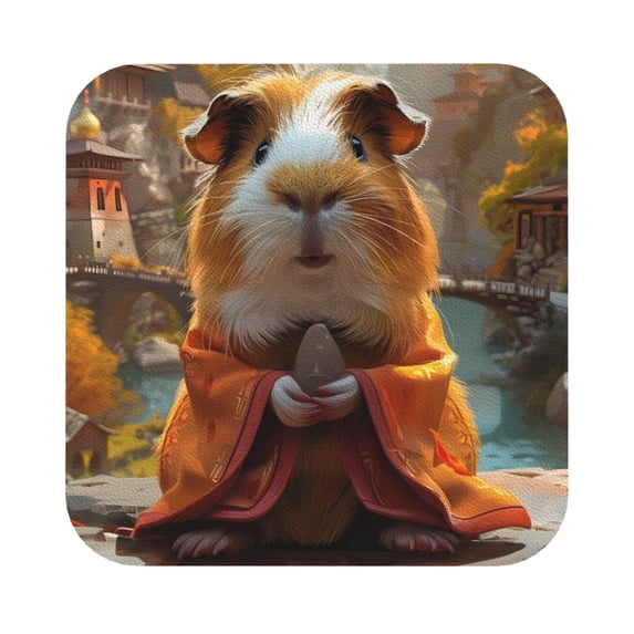 Pofeuu Valley Meditating Guinea Pig Print Leather Coasters Set of 6, Round Cups Mugs Mat Pad for Home Kitchen Heat Resistant Drink Coasters,Square