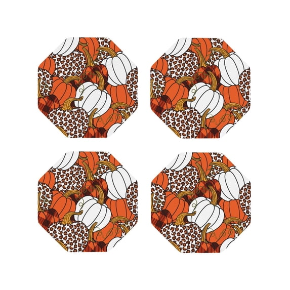 Pofeuu Various Pumpkins Print Coasters for Drinks, 4Pack PU Leather Coasters, Bar Drink Coasters for Tabletop Protection, Furniture from Damage-Octagon