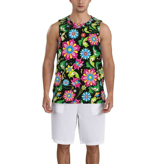 Pofeuu Vector Mexican Otomi Style Bright Print Basketball Jersey, Shirts for Men Youth Basketball Jersey Crew Neck-Medium