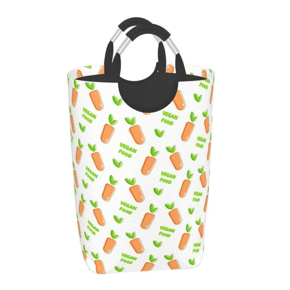 Pofeuu Vegan Fruit Carrot Print Laundry Basket, Laundry Hamper, Collapsible Laundry Baskets, Dirty Clothes Hamper, Waterproof with Foam Protected Aluminum Handles