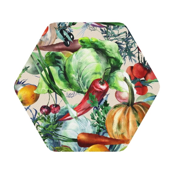 Pofeuu Vegan1 Print Leather Coasters Set of 6, Round Cups Mugs Mat Pad for Home Kitchen Heat Resistant Drink Coasters,Hexagon