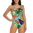 thumbnail image 1 of Pofeuu Vegetable Print Women's One Piece Swimsuits One Shoulder Swimwear Asymmetric Ruffle Monokinis Bathing Suits-Large, 1 of 6