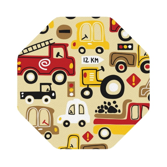 Pofeuu Vehicles Print Leather Coasters Set of 6, Round Cups Mugs Mat Pad for Home Kitchen Heat Resistant Drink Coasters,Octagon