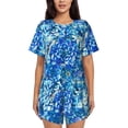 thumbnail image 1 of Pofeuu Vibrant Blue Floral Print Women's Pajama Set Short/Shorts Soft Button PJs Elastic Drawstring Waist Sleepwear-Small, 1 of 6