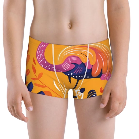 Pofeuu Vibrant Flamingo Illustration Print Boys' Boxer Brief Boys Underwear Kids Underwear Boys Cotton-Large