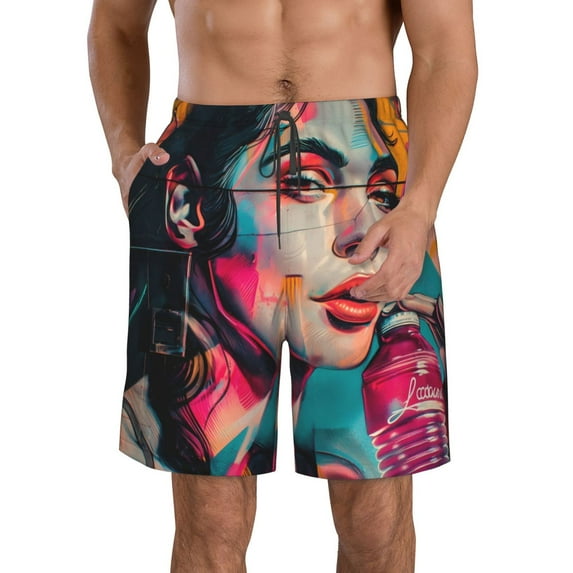 Pofeuu Vibrant Street Art Portrait Prin Men's Swim Trunks Quick Dry Bathing Suit Swimming Board Shorts Mesh Lining Beach Swimwear-Small