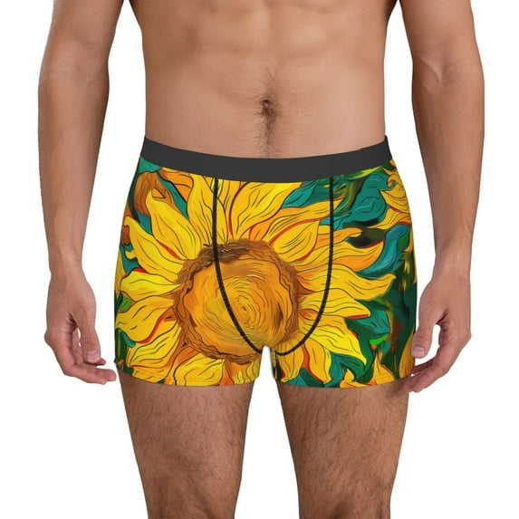 Pofeuu Vibrant Sunflower Painting Print Men’s Boxer Briefs, Moisture-Wicking Underwear, Regular,Trunk-X-Large