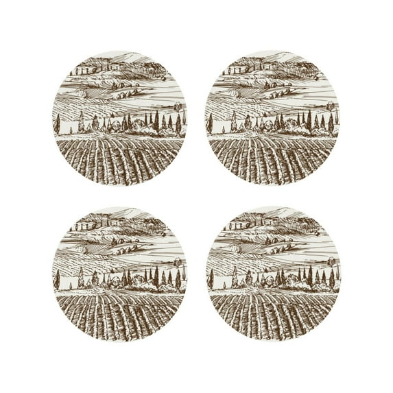 Pofeuu Vineyard Landscape 1 Print Coasters for Drinks, 4Pack PU Leather Coasters, Bar Drink Coasters for Tabletop Protection, Furniture from Damage-Round Shape