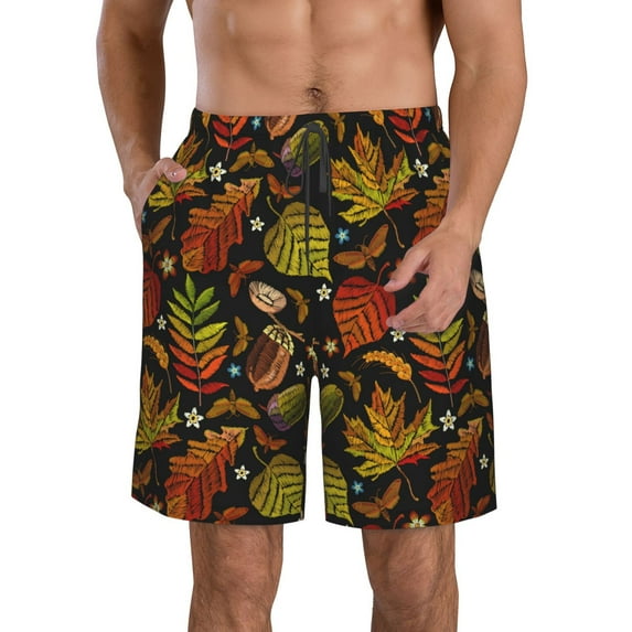 Pofeuu Vintage Autumn Plants Butterfly Prin Men's Swim Trunks Quick Dry Bathing Suit Swimming Board Shorts Mesh Lining Beach Swimwear-XX-Large
