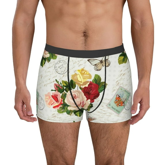 Pofeuu Vintage Bike Flower Butterfly Print Men’s Boxer Briefs, Moisture-Wicking Underwear, Regular,Trunk-Large
