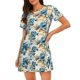 thumbnail image 1 of Pofeuu Vintage Blue Flowers Print Women's Loose Fit Short Sleeve Nightgown, Comfortable Sleep Dress for Women, Casual Lounge Sleepwear, Soft Cotton Sleep Dress, 1 of 6