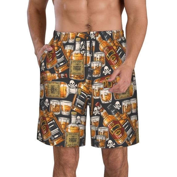 Pofeuu Vintage Bottles Prin Men's Swim Trunks Quick Dry Bathing Suit Swimming Board Shorts Mesh Lining Beach Swimwear-XX-Large