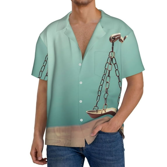Pofeuu Vintage Brass Balance Scale Print Mens Casual Short Sleeve Shirts Beach Summer Spread Collar Pocket Tops Men's Casual Short-sleeved Shirt-4X-Large