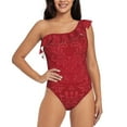 thumbnail image 1 of Pofeuu Vintage Burgundy Print Women's One Piece Swimsuits One Shoulder Swimwear Asymmetric Ruffle Monokinis Bathing Suits-Large, 1 of 6