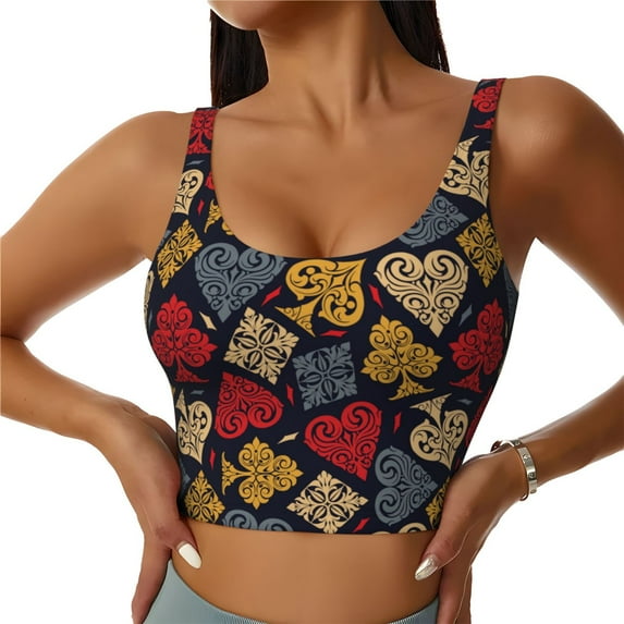 Pofeuu Vintage Card Print Sports Bra for Women Sexy Vest Yoga Running Gym Fitness Crop Bras Tops-