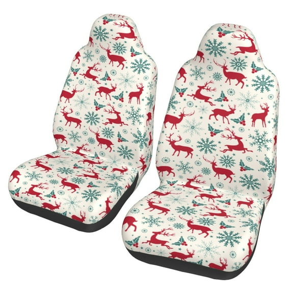 Pofeuu Vintage Christmas Reindeer Print Automotive Car Seat Covers Flat Cloth Full Set Seat Covers,Car Seat Covers front seats for Cars Trucks and SUVs(Two packs)
