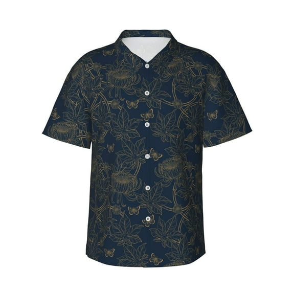 Pofeuu Vintage Chrysanthemum Print Hawaiian Shirt for Men Sleeves Casual Button Down Summer Beach Dress Shirts T-Shirts,3X-Large
