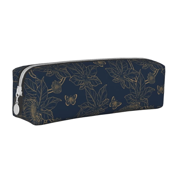 Pofeuu Vintage Chrysanthemum Print Leather Pencil Case, Leather Pencil Pouch Large Capacity, Big Pencil Pouch with Zipper Vintage Pen Bag Fountain Pen Holder