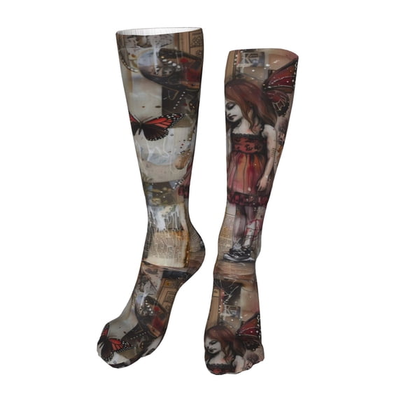 Pofeuu Vintage Collage Girl Butterfly Print Stockings, Adult Running Hiking Socks for Youth and Adult-One Size