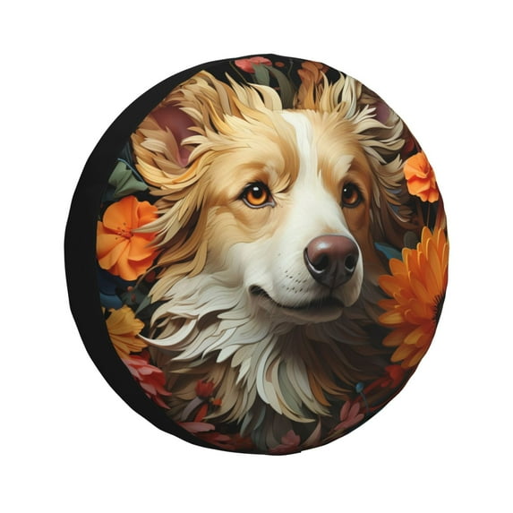 Pofeuu Vintage Colorful Flower Puppy Print Spare Tire Wheel Cover for Car Truck SUV Camper Universal Fit Spare Tire Cover RV Spare Tire Covers-16 inch